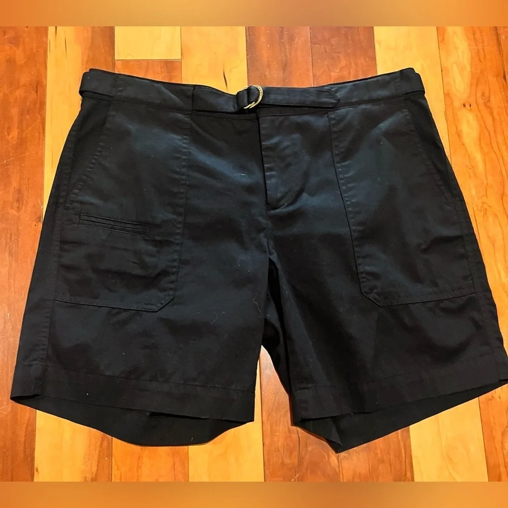 Ralph Lauren Size 6 Black Flat-Front Shorts Ring Belt 100% Cotton Quality Chic